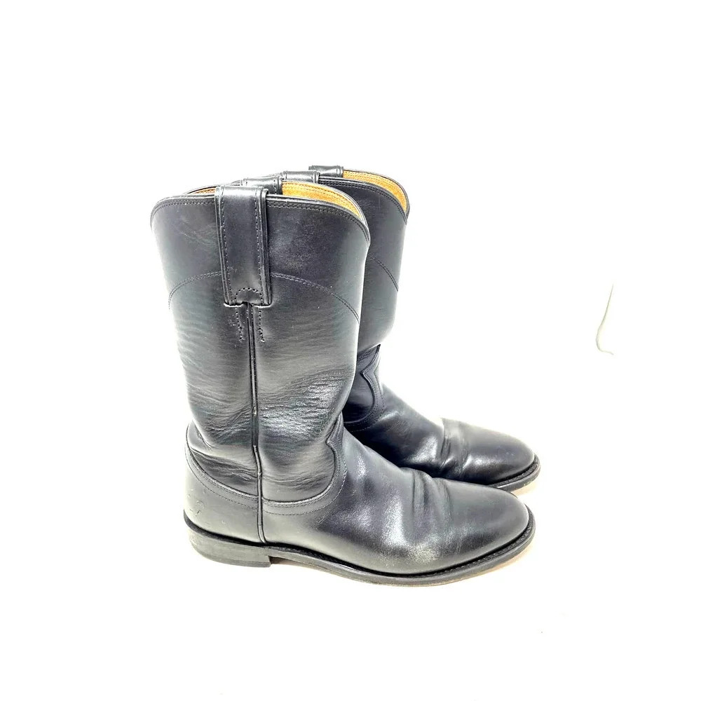 Justin Boots Cora Round Toe Cowboy Boots Black Leather Size 7